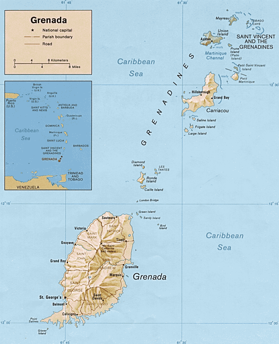 Grenada Shaded Relief Map 1990