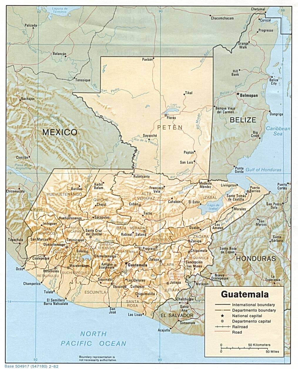 Guatemala Municipality Physical Map 1982