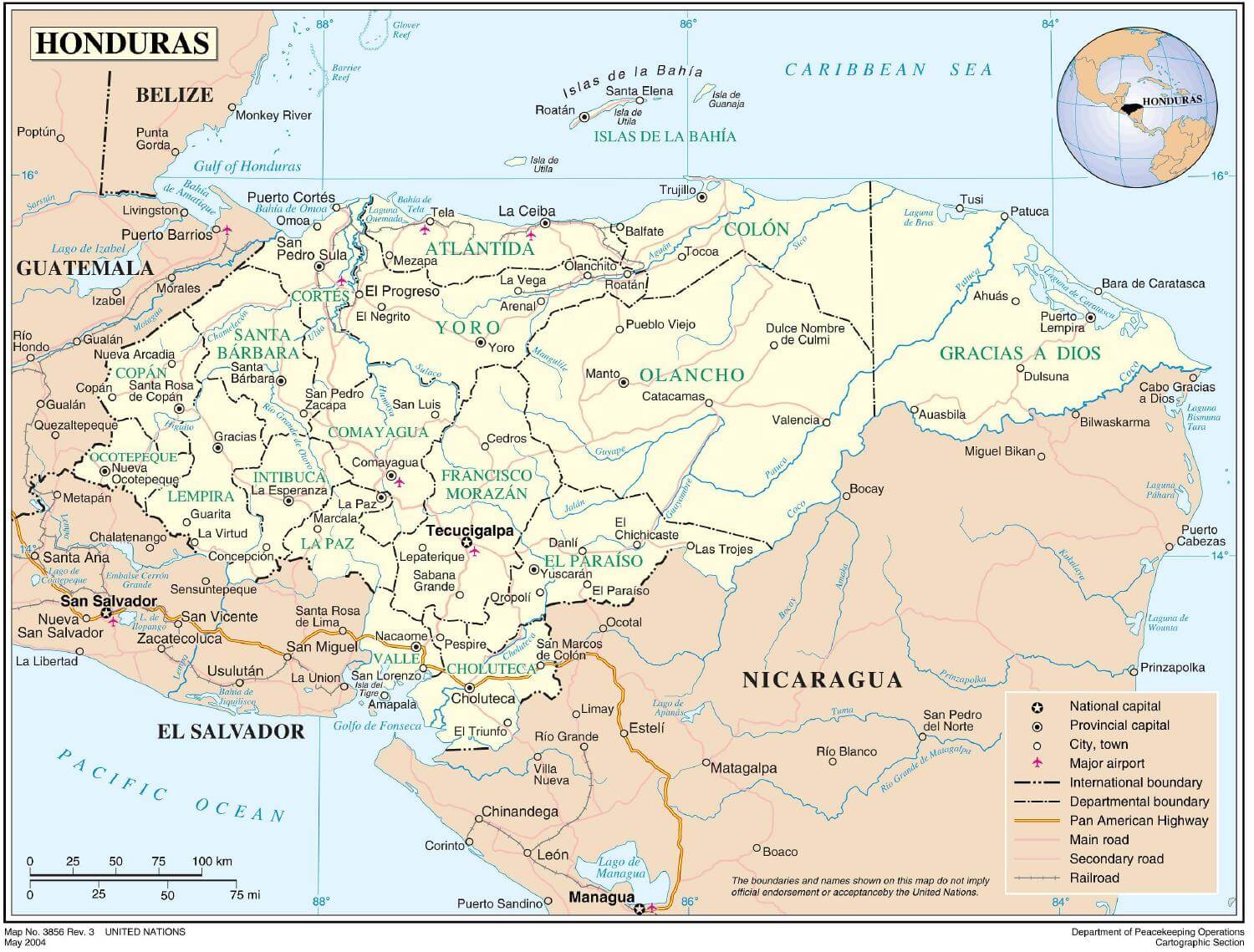 Honduras Political Map 2004