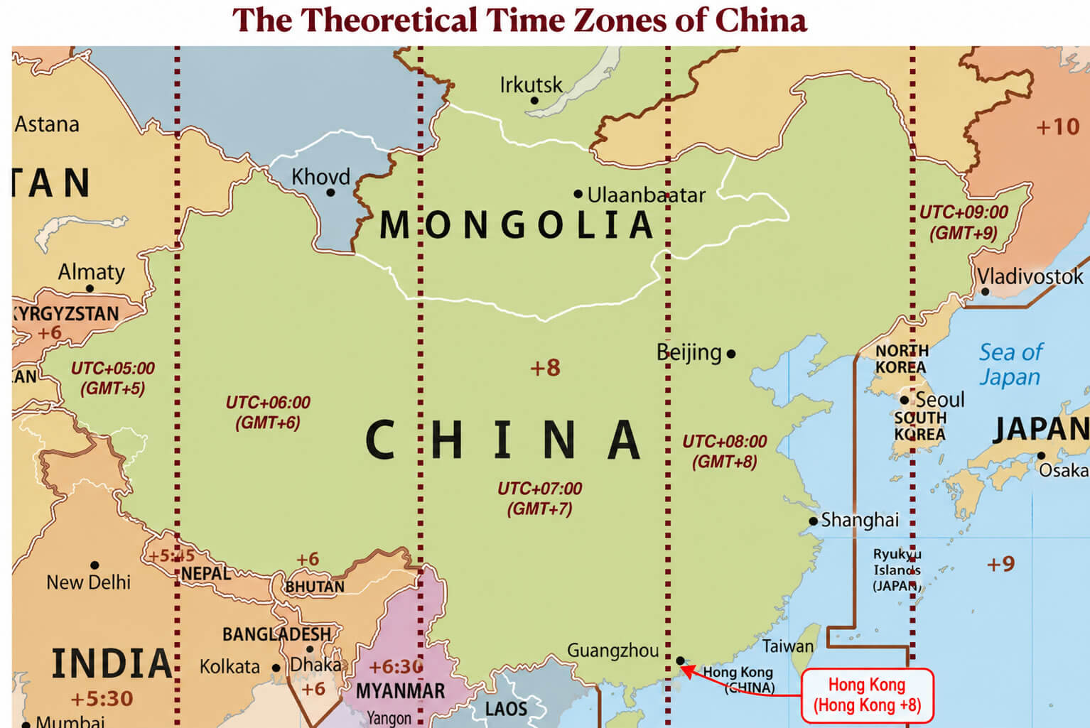 Hong Kong location on Asia time zone map
