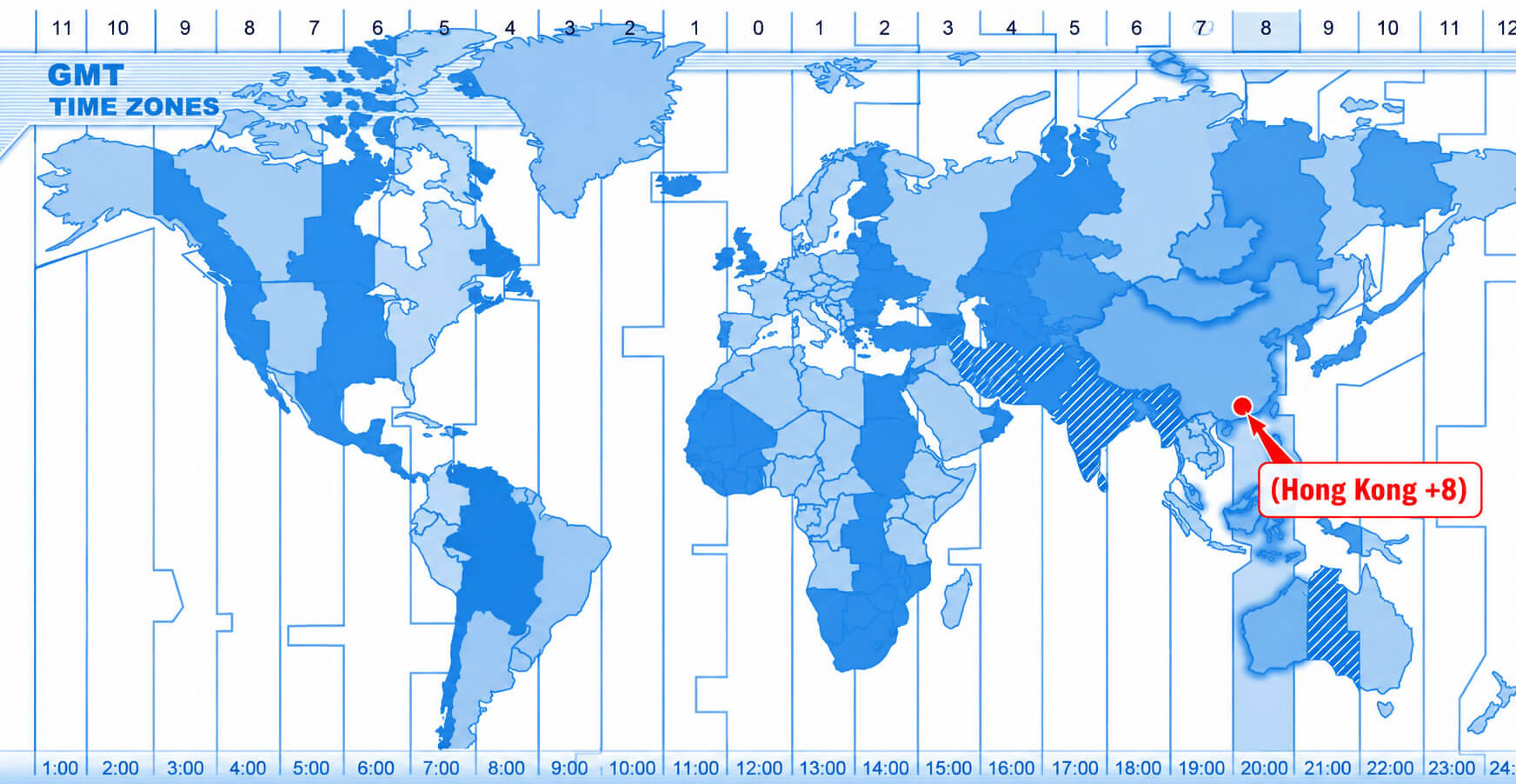 World time zone map with Hong Kong