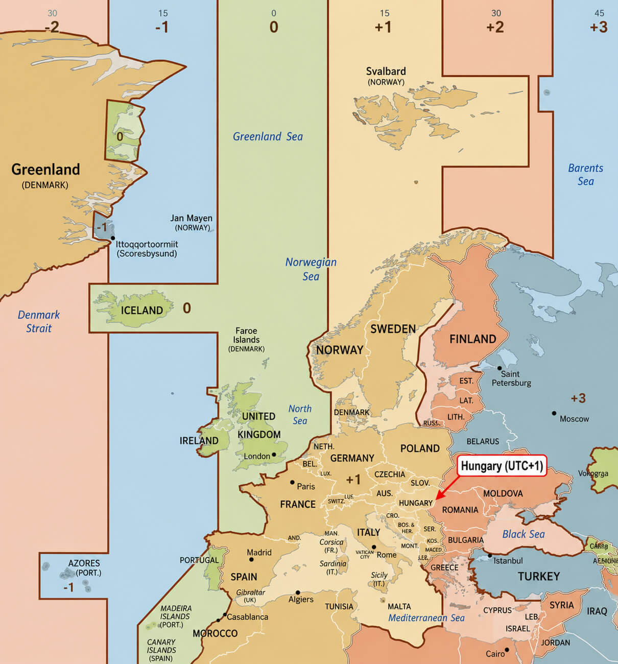 Central Europe time zone map