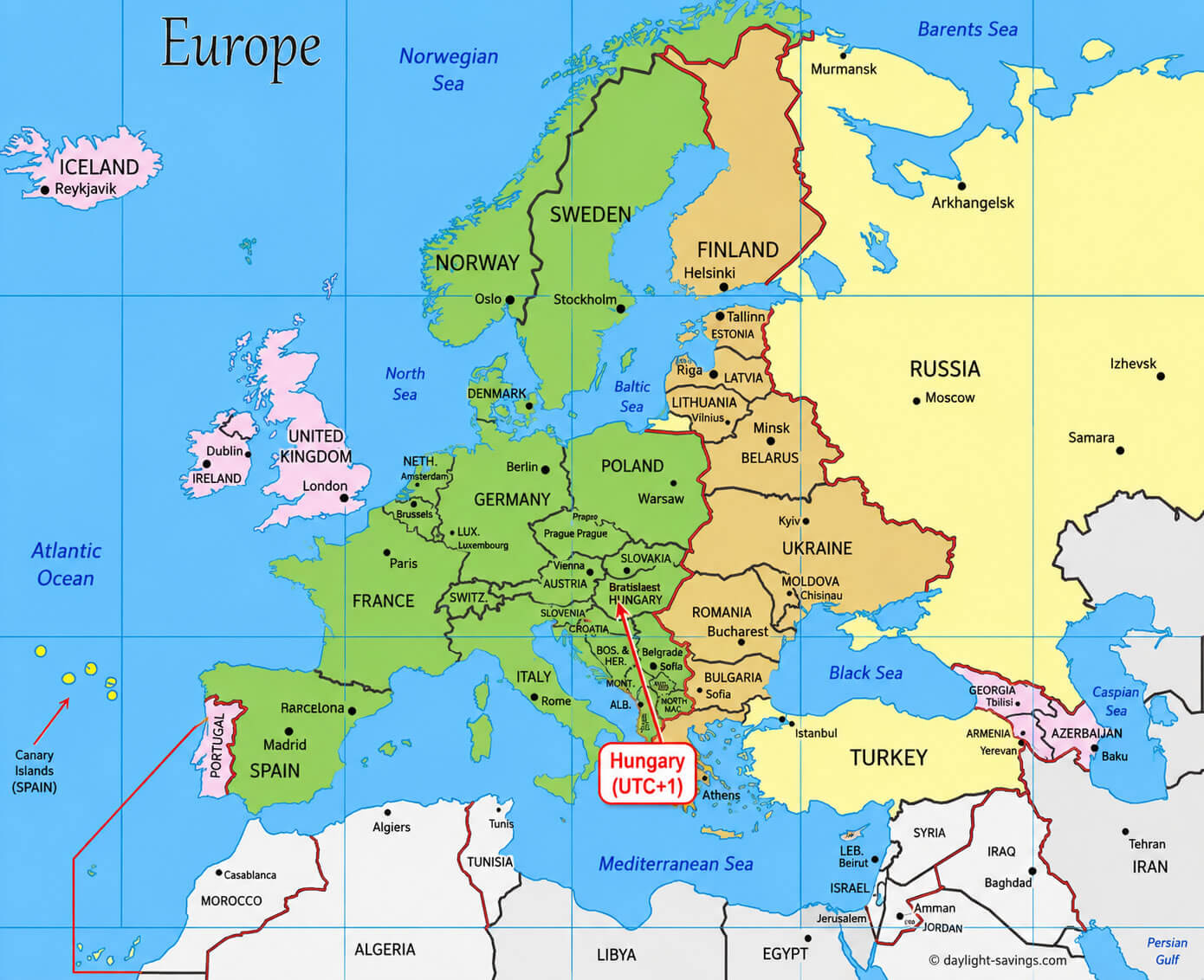 Hungary on Europe map