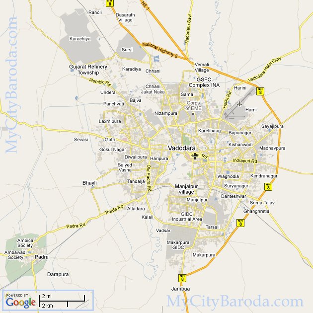 Baroda city map