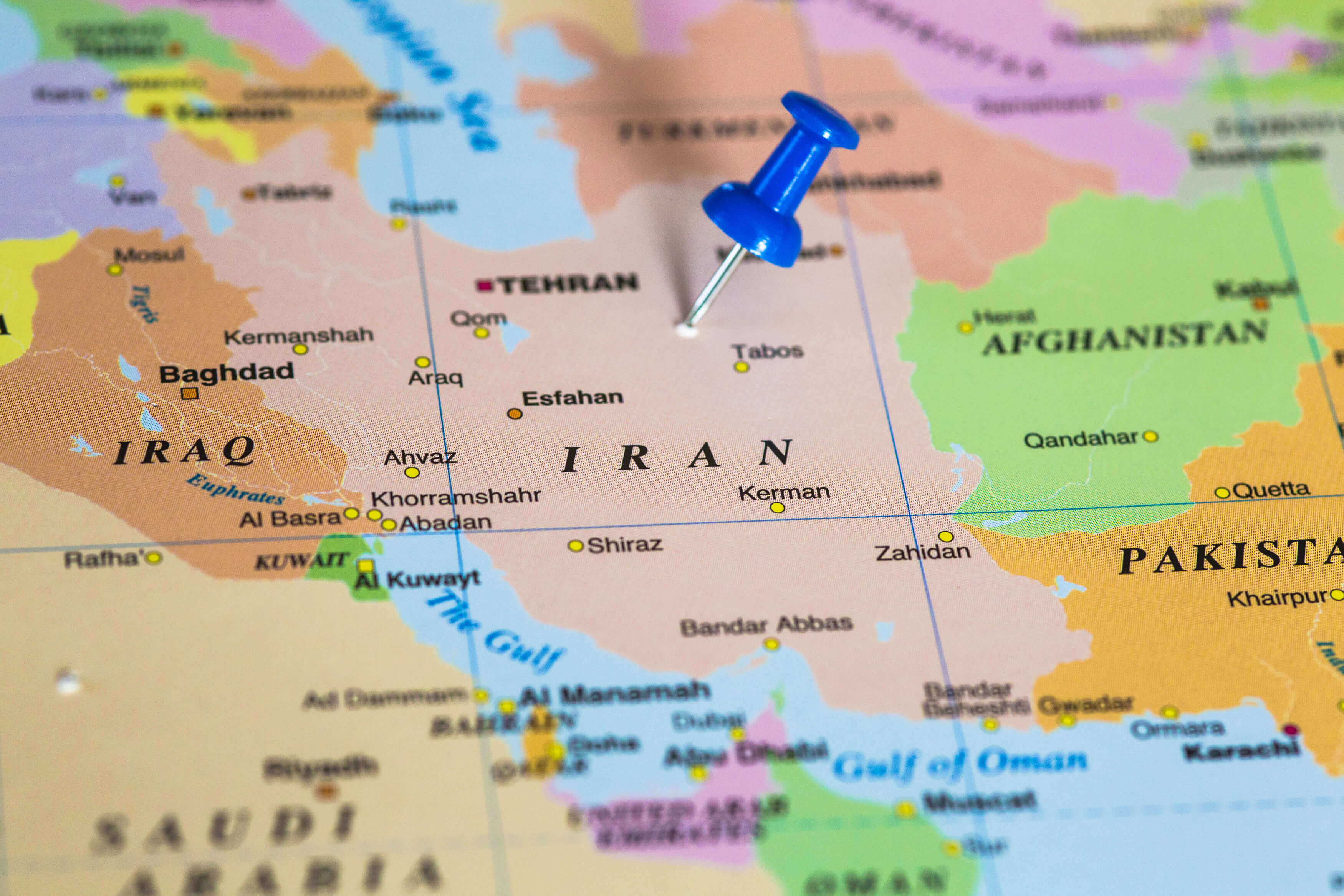 Iran map with iraq gulf countries