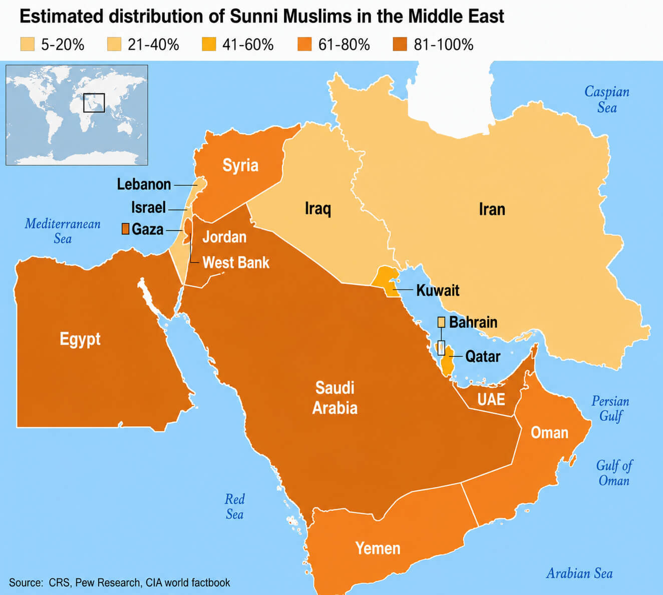 Estimated Shia distribution Middle East map