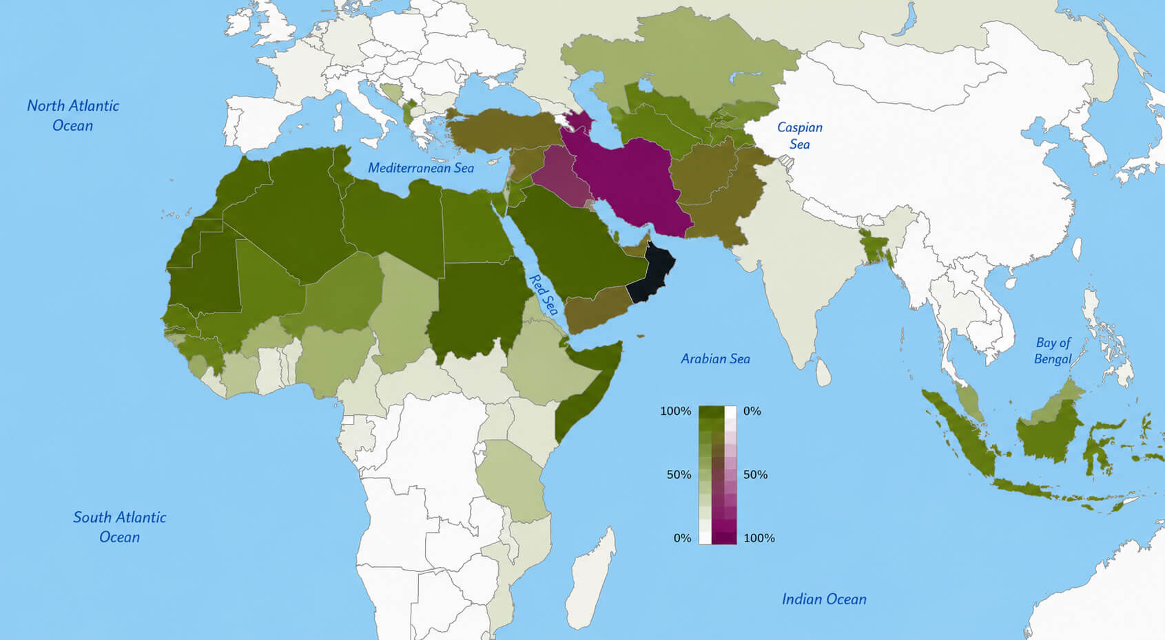 Global Shia Islam population percentage map