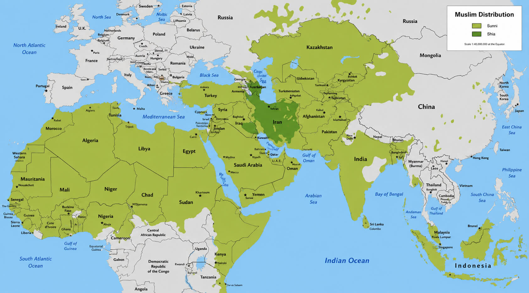 Shia Muslim population Middle East  Asia Africa map