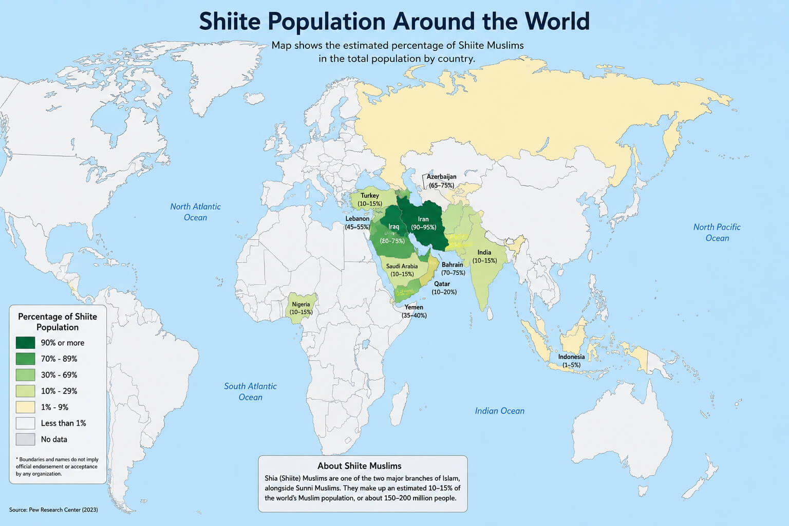 Shiite population around the World map