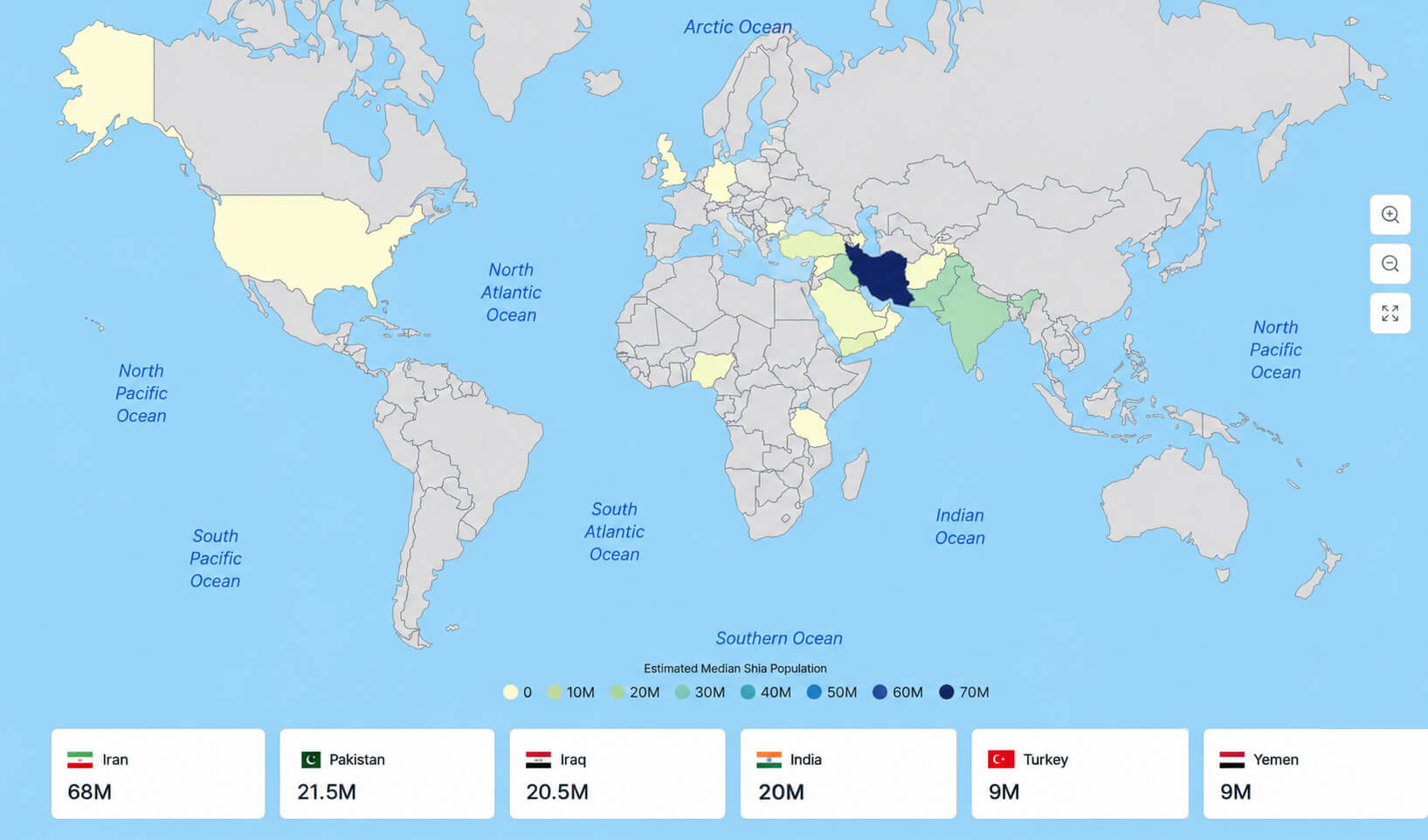 Worldwide Shia Muslim population map