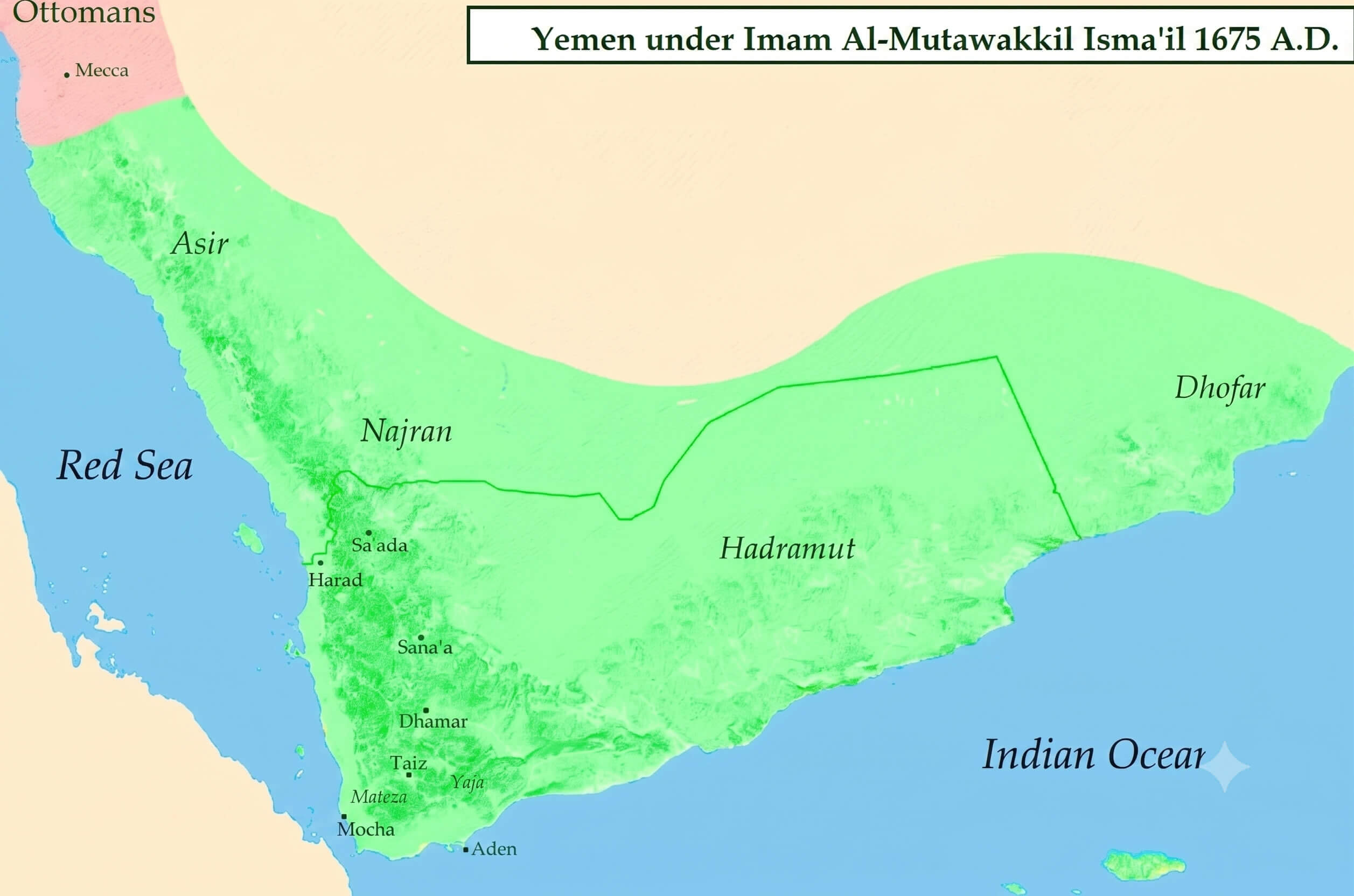 Yemen under Imam Al Mutawakkil Isma Il map