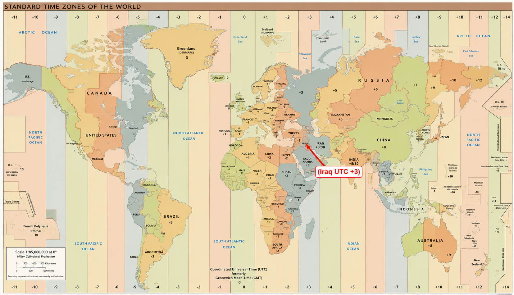 Iraq location on World time zone map