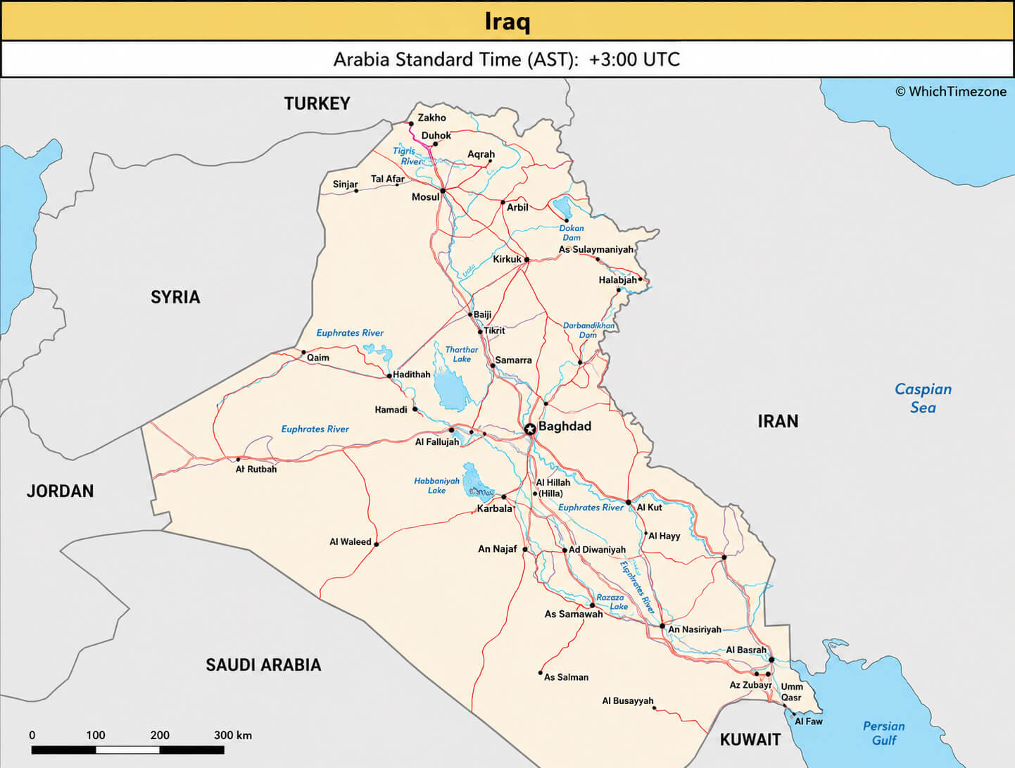 Iraq road map with time zone