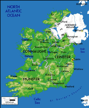 Physical Map of Ireland