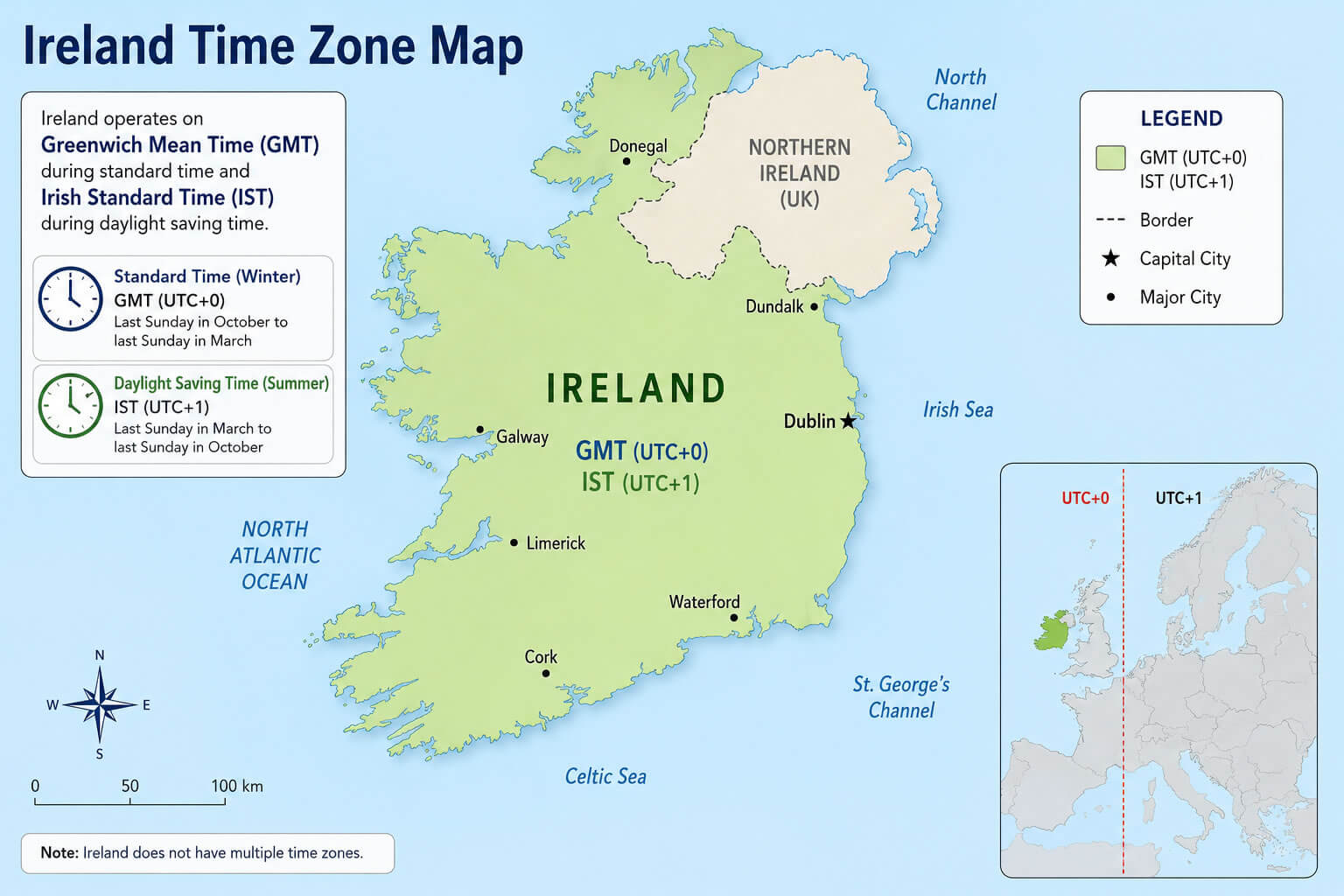 Ireland country time zone map