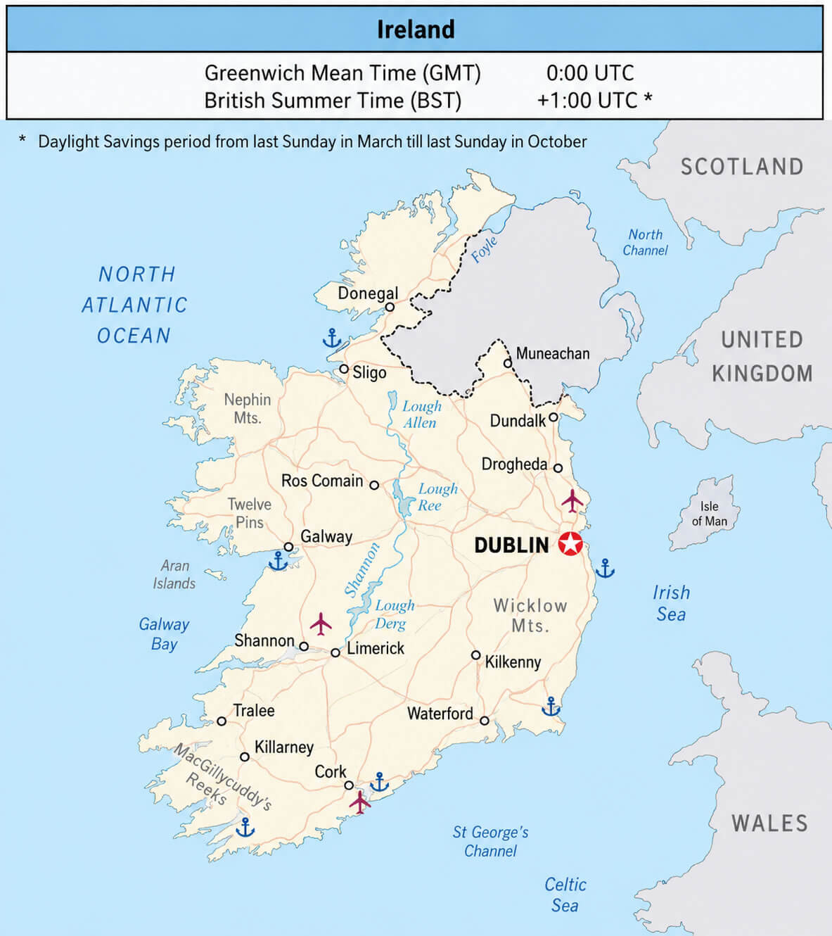 Ireland UTC +0 time zone map