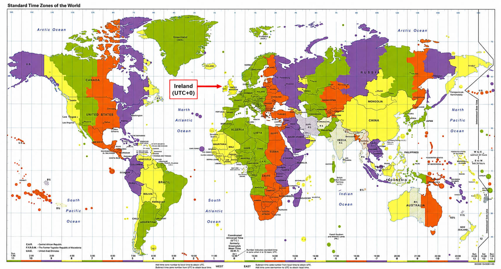 World time zone map with Ireland