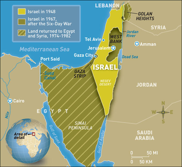 israel map 1948 1967 1982