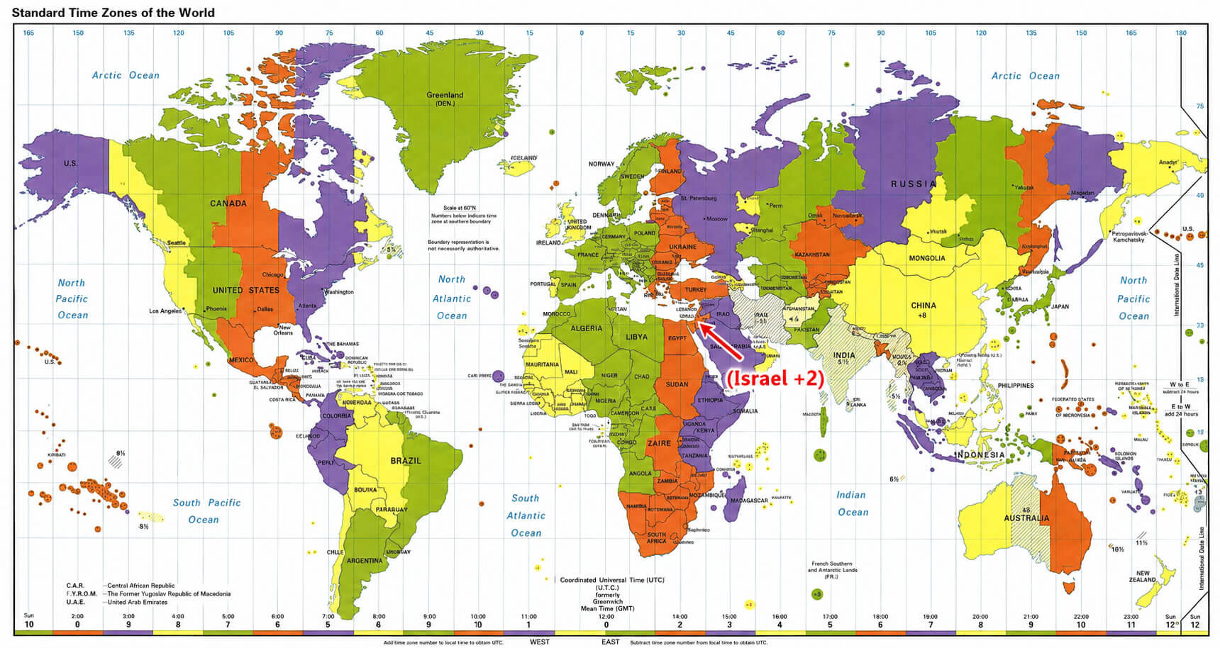 World UTC +7 time zone map with Vietnam