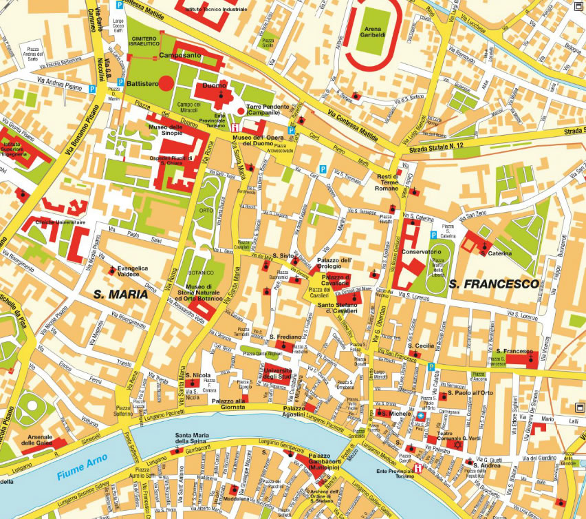 pisa city center map