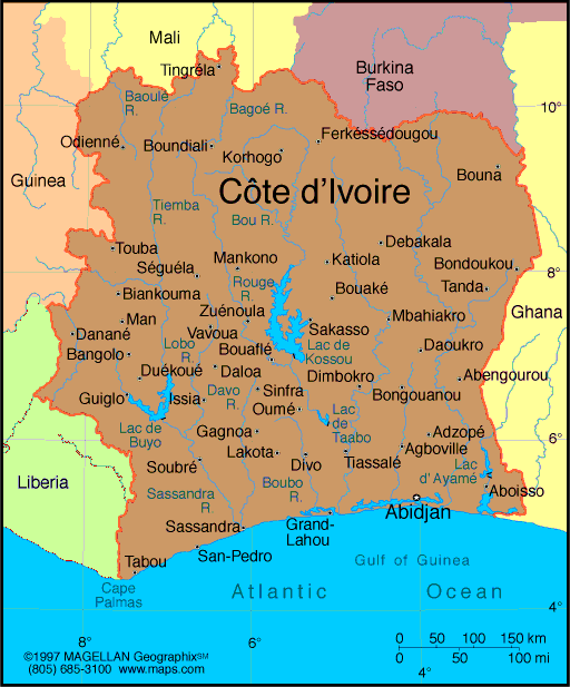 cote d'ivoire political map