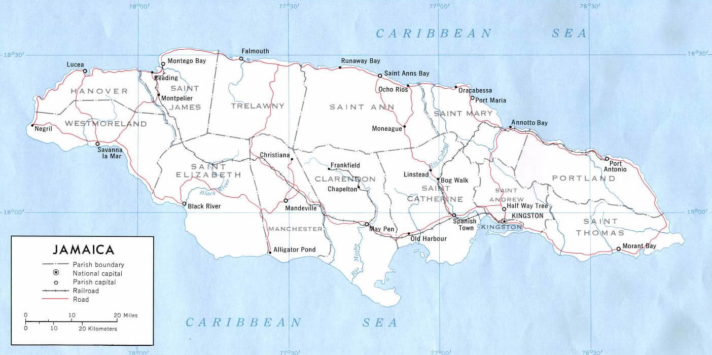 Jamaica Political Map 1968