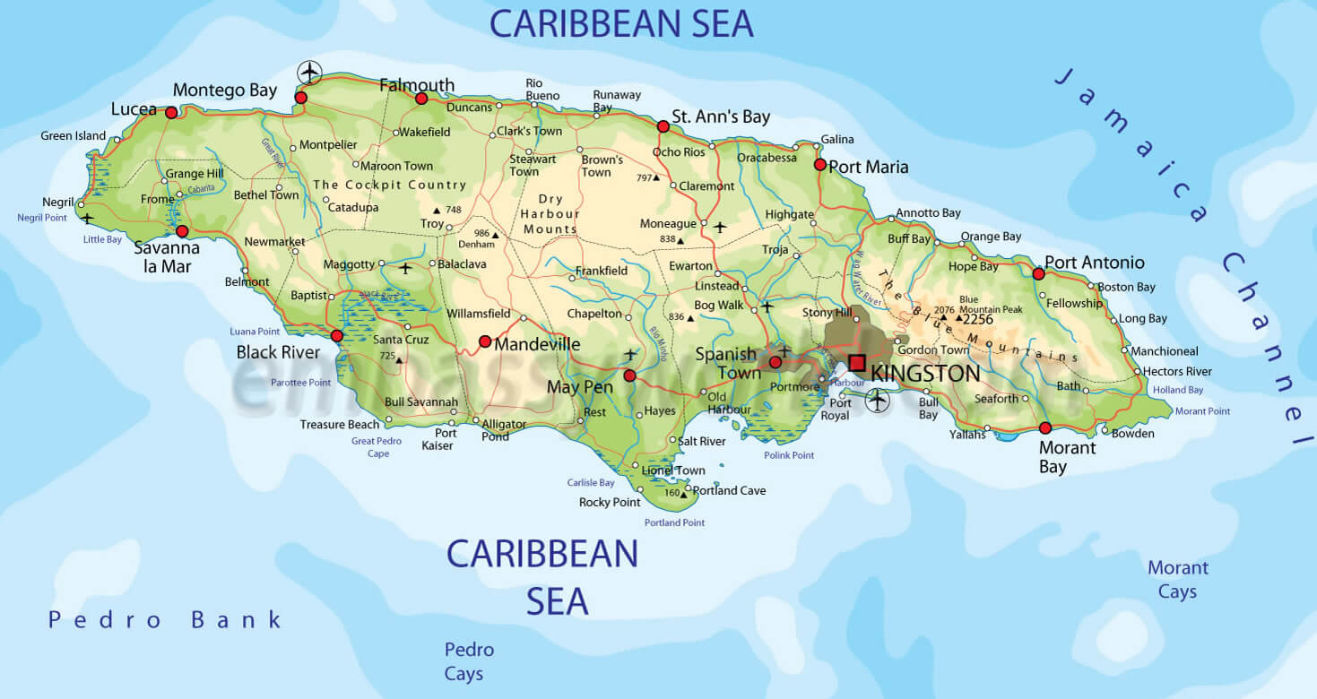 physical map of jamaica