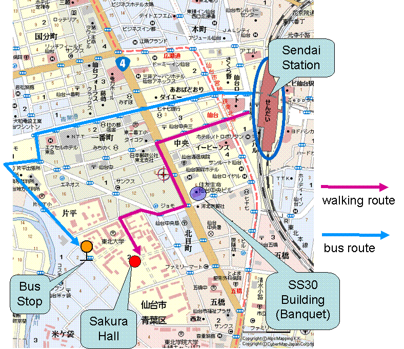 Sendai downtown map
