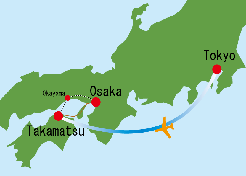 Takamatsu osaka tokyo map