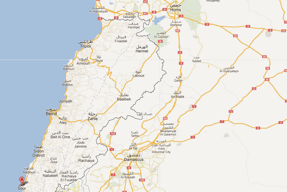 map of Sur lebanon