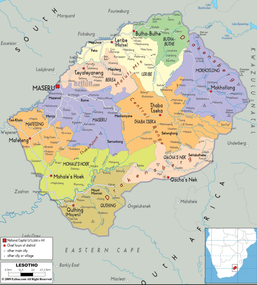 maseru political map lesotho