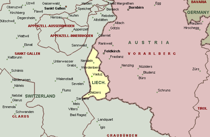 Liechtenstein map austria