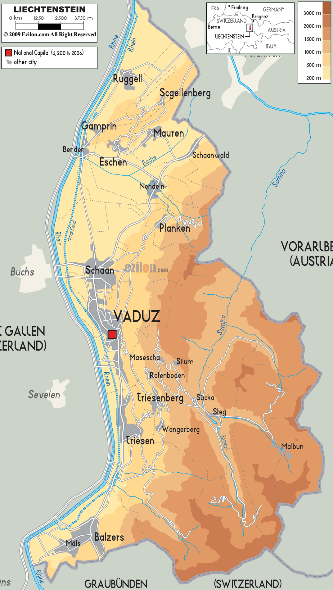 physical map of liechtenste