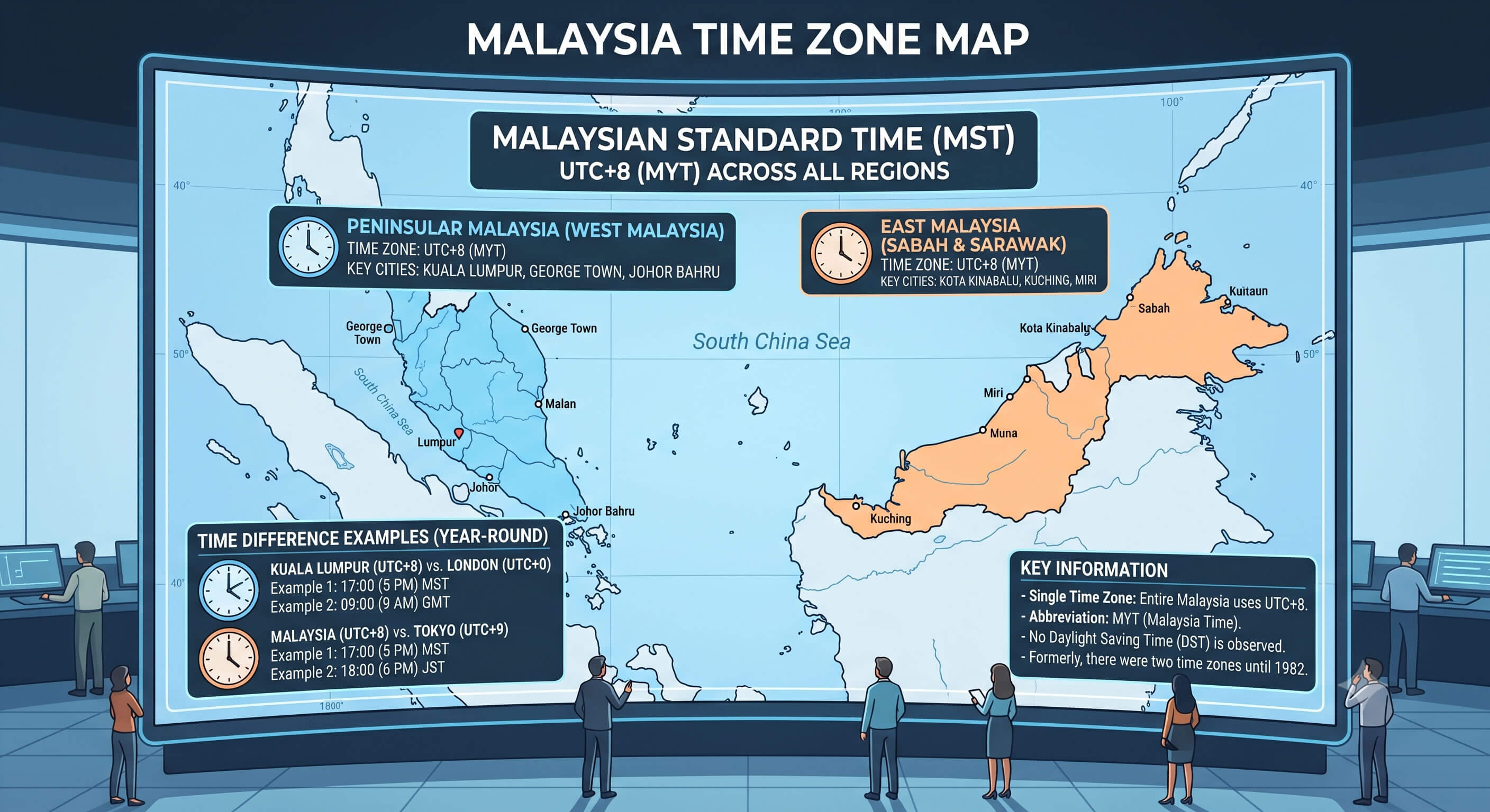 Malaysia country time zone map