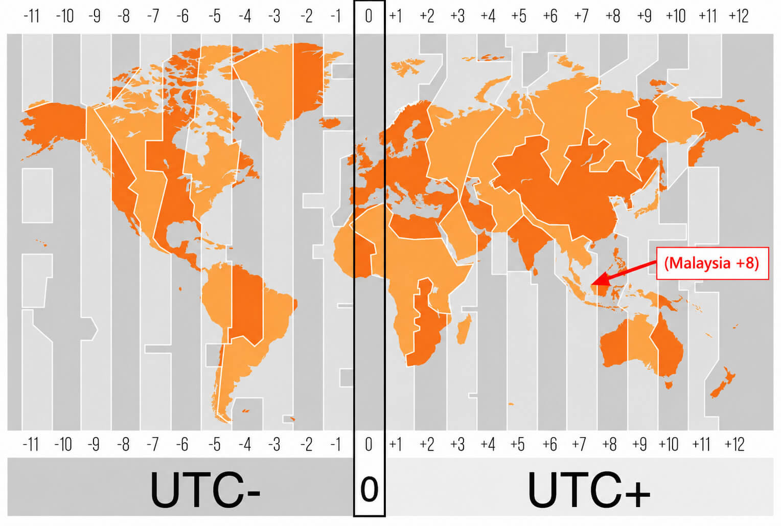 World time zone map with Malaysia