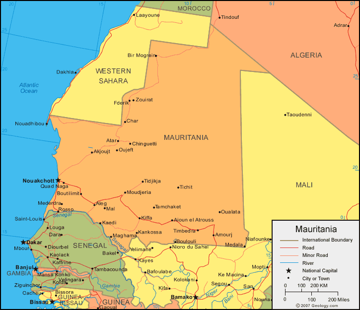 map of Mauritania