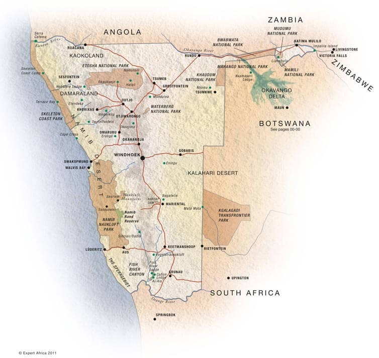 physical map of namibia