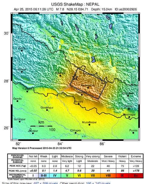 2015 Nepal Earthquake Shake Map