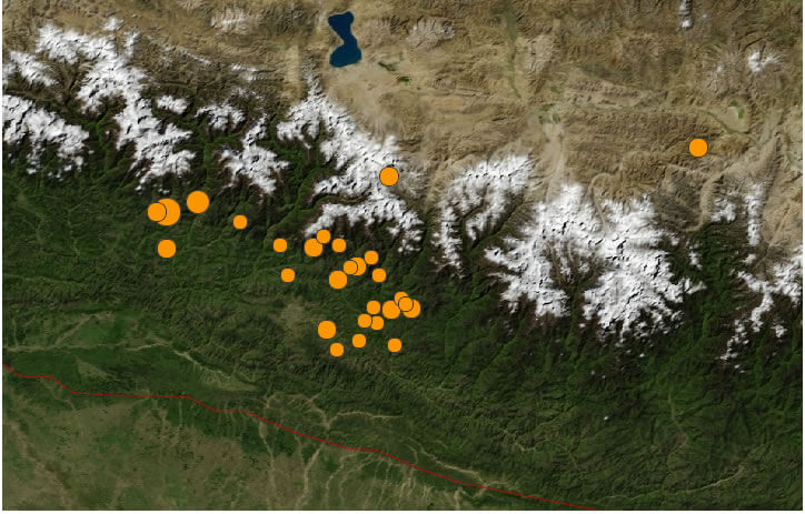 Nepal Earthquake aftershock Map 2015