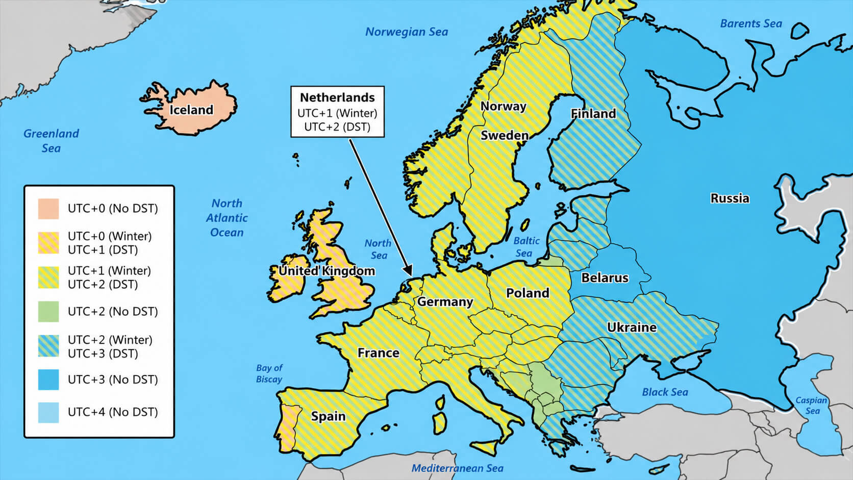 Netherlands Europe time zone map
