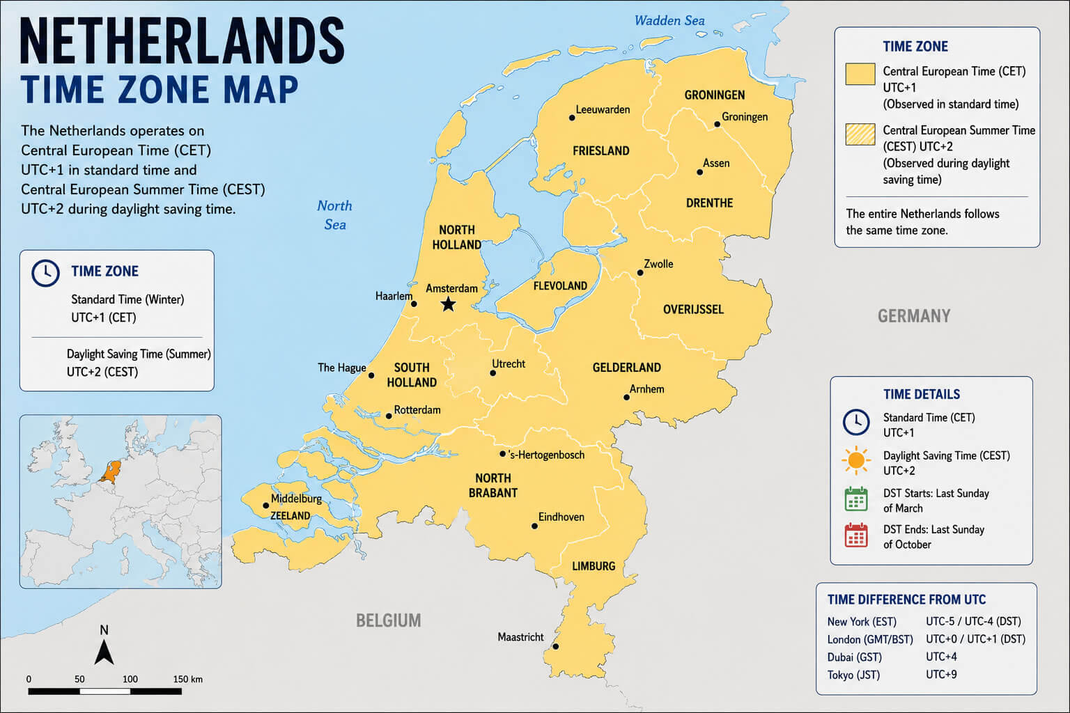 Netherlands time zone map