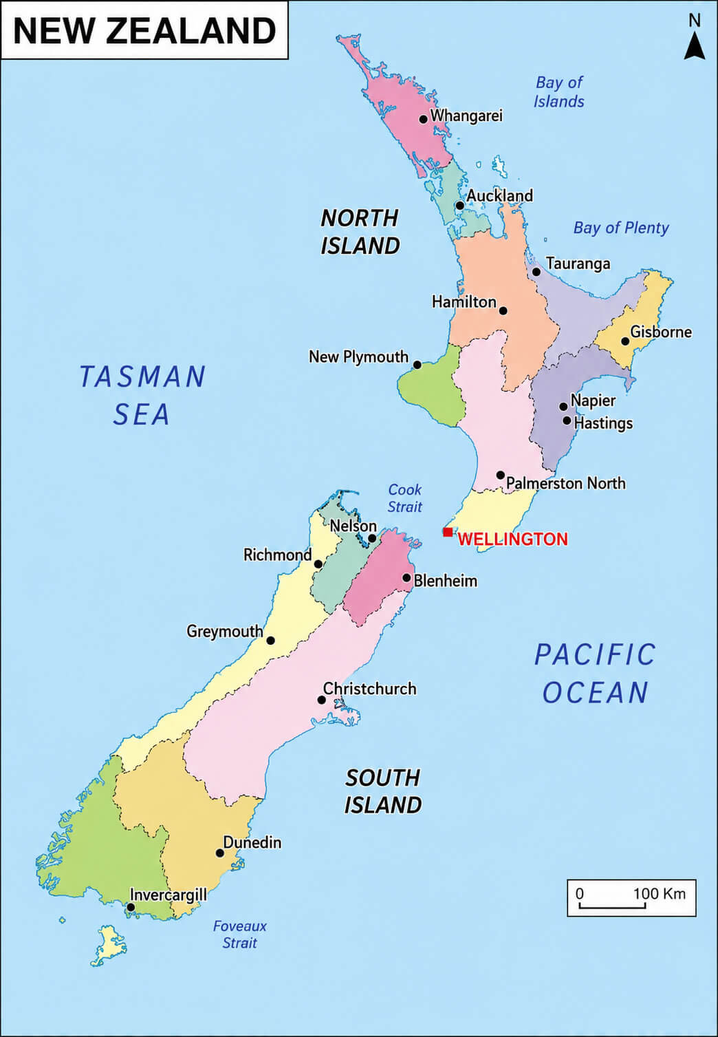 New Zealand administrative regions map