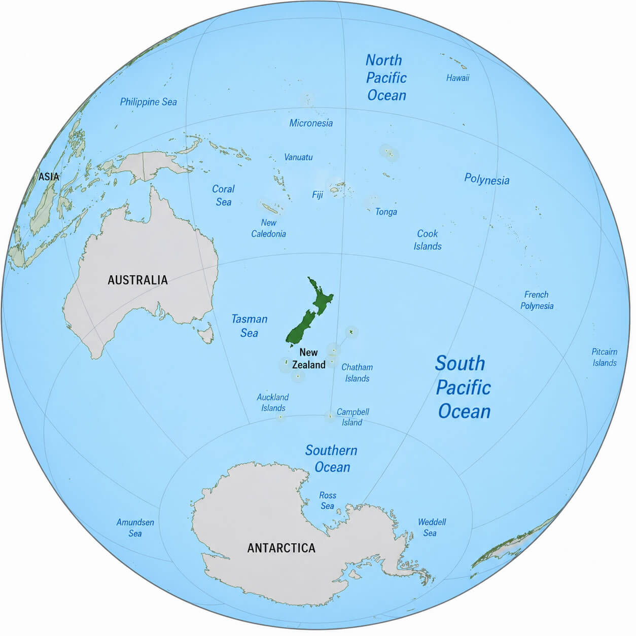 New Zealand location on World Globe map