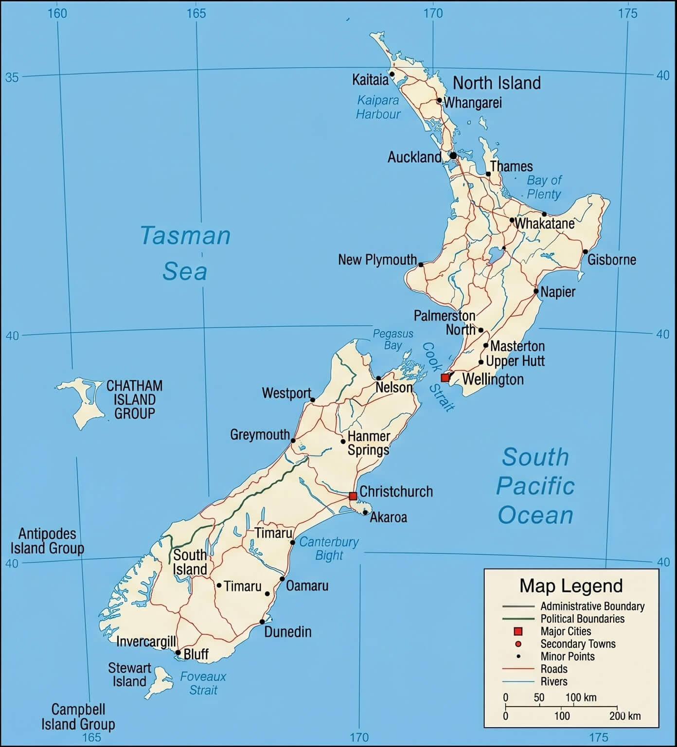 New Zealand major cities map