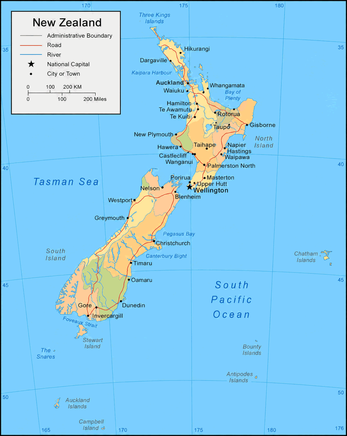 New Zealand political boundaries map
