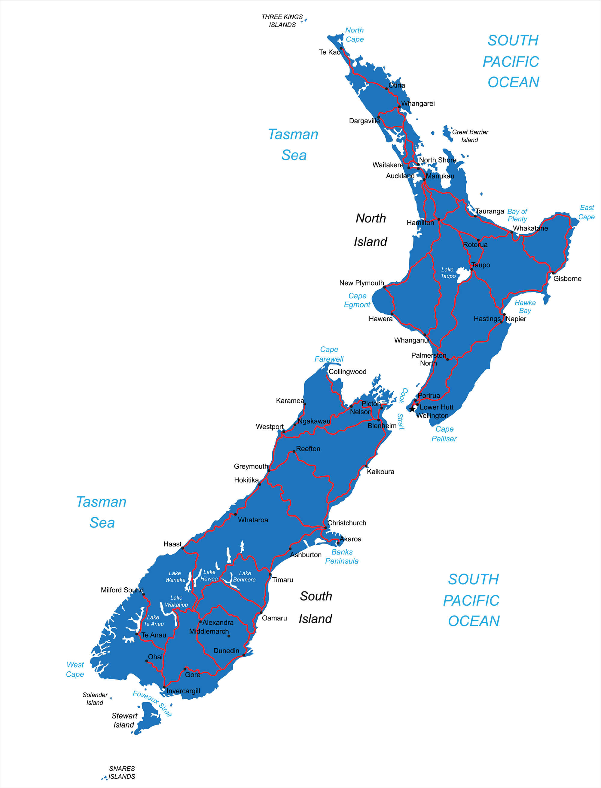 New Zealand road network map