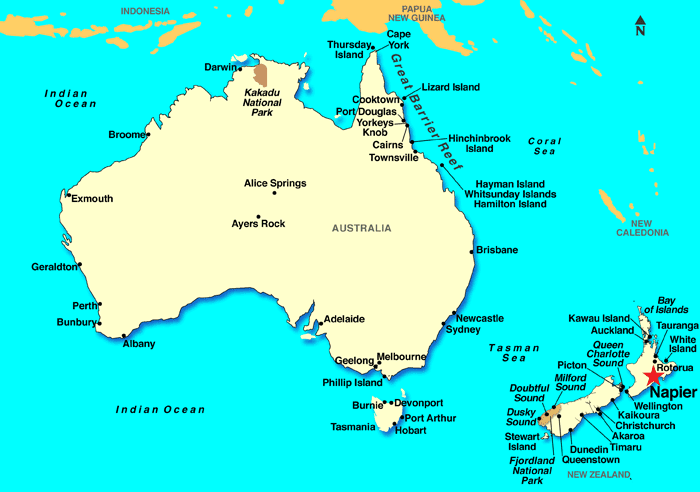 Napier map new zealand australia