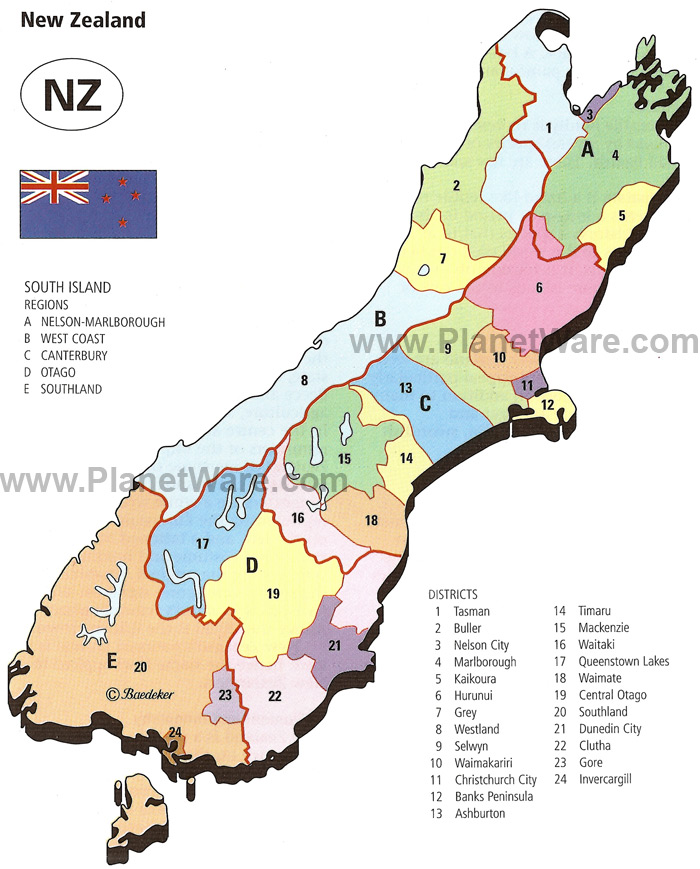 new zealand south island regions and districts map
