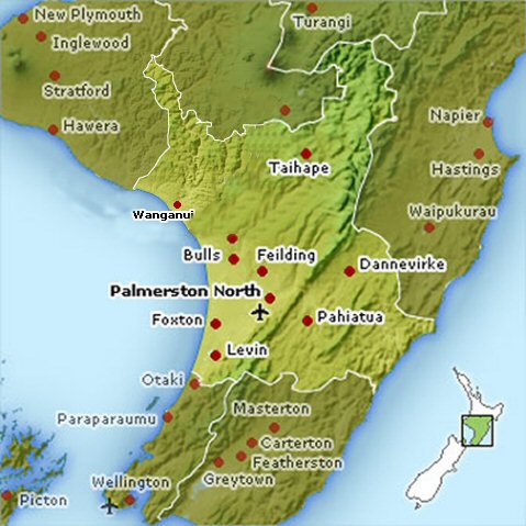 physical map of Palmerston North.