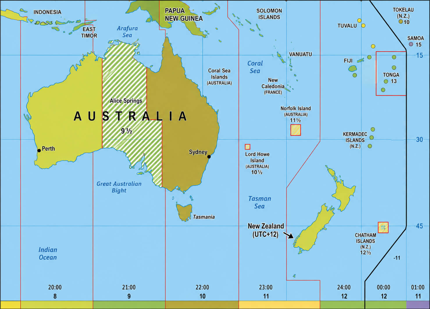 Australia New Zealand time zone map
